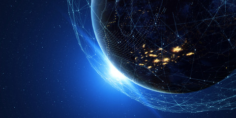 Wall Mural - technology background/technology background earth from space at night with a digital communication s