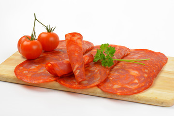 Wall Mural - chorizo salami and cherry tomatoes