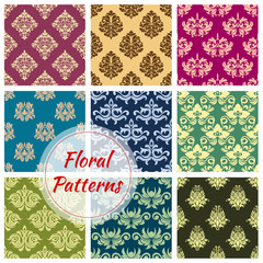 Canvas Print - Floral damask ornament vector seamless patterns