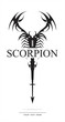 scorpion in black and white. scorpion with the arrow tail. stylized scorpion combine with text.labelled scorpion.Suitable for your product identity, emblem, illustration for automotive, apparel, etc.