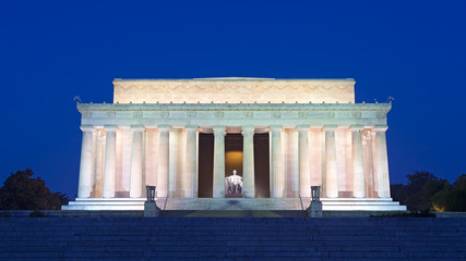 Lincoln Memorial in the National Mall, Washington DC. Lincoln Memorial on blue sky background in the dusk.