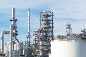 Oil refinery plant. Power and energy, Petroleum, Petrochemical concept.