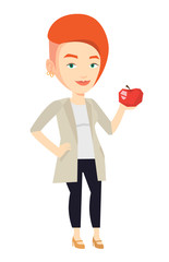 Sticker - Young woman holding apple vector illustration.