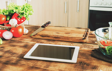 Canvas Print - Ingredients for cooking healthy food on a wooden table