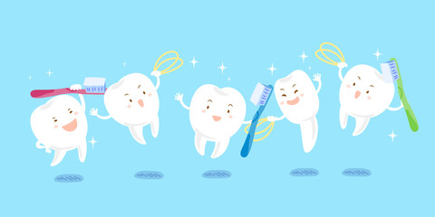 Poster - cute cartoon tooth playing