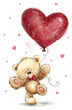 Cute bear with big red heart. Love design.  Love heart. Love poster.
