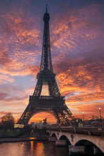 The Eiffel Tower At Sunrise In Paris