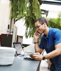Wall Mural - man working laptop connecting networking concept