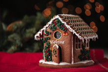 Christmas Gingerbread House Decorated Inscription Welcome