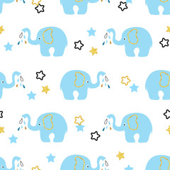Fotofirana cute blue elephants seamless pattern. vector kids background.