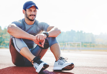 Picture of a young sportsman after training. Fitness, individual