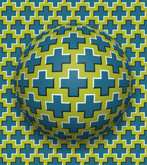 Sticker - crosses patterned ball rolling along the same surface. abstract vector optical illusion illustration