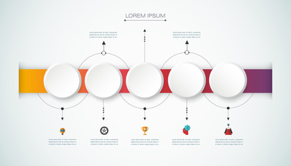 Vector infographics timeline design template with 3D paper label, integrated circles background. Blank space for content, business, infographic, diagram, flowchart, diagram, time line or steps process