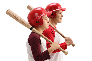 Poster - Little boy and guy with baseball bats and helmets