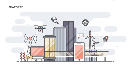 Wall Mural - smart city flat line designed banner