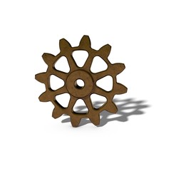 Wall Mural - Metallic cogwheel on white background.