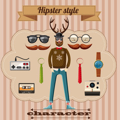 Wall Mural - Hipster style character concept, cartoon style