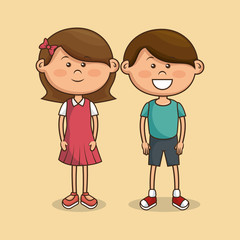 Sticker - cute little kids characters vector illustration design