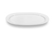 © ksu_bu - Flat white shallow porcelain oval plate with shoulders on white background from side