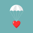Parachute with heart, Concept of sending love. Vector illustrati