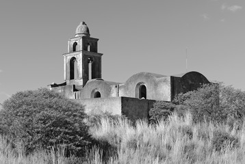 Abandoned old cement church in Mexico located near volcanoes Orizaba and Iztaccihuatl 