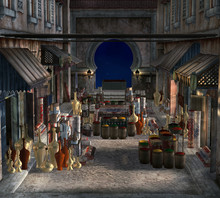 Beautiful View Of A Traditional Bazaar By Night