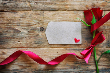 Wall Mural - valentine's day, maroon rose, silk ribbon