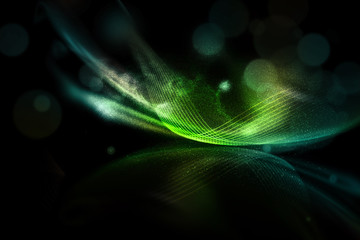 green light wave mesh with splashing color dust abstract background.