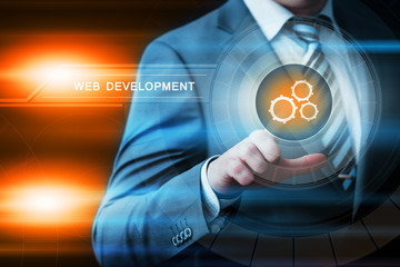 Wall Mural - businessman pressing button on virtual screens