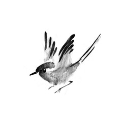 Wall Mural - Sumi-e ink flying bird. Watercolor painting.