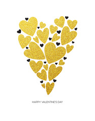 Wall Mural - Happy valentines day love greeting card with white low poly style heart shape in golden glitter background. Vector illustration