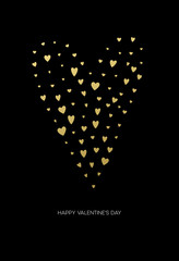 Wall Mural - Happy valentines day love greeting card with white low poly style heart shape in golden glitter background. Vector illustration