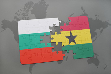 puzzle with the national flag of bulgaria and ghana on a world map