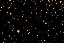 Valentine Day Gold Hearts Shape Rise Like Frizz Champagne Golden Bubbles Movement On Black Background With Alpha Channel Matte, Holiday Festive Valentine Day Love