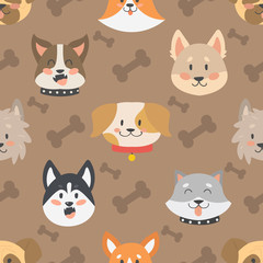  Dogs heads seamless pattern background vector set.