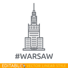 Warsaw. Palace Of Culture And Science. Editable Line Icon. Stock Vector Illustration.