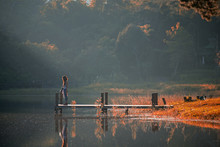 Morning In Pang Ung Lake,North Of Thailand, Is A Tourist Place Where People Come To Vacation In The Winter