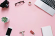 © Nuchylee - Creative flat lay of workspace desk on pink background with copy