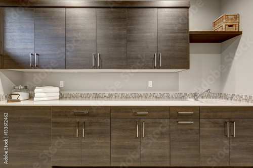 Stunning Wet Bar With Dark Wood Shaker Cabinets Buy This Stock