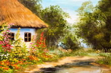 Oil Painting, Farmhouse In The Forest