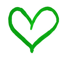 The Outline Of The Green Heart Drawn With Paint On White Background