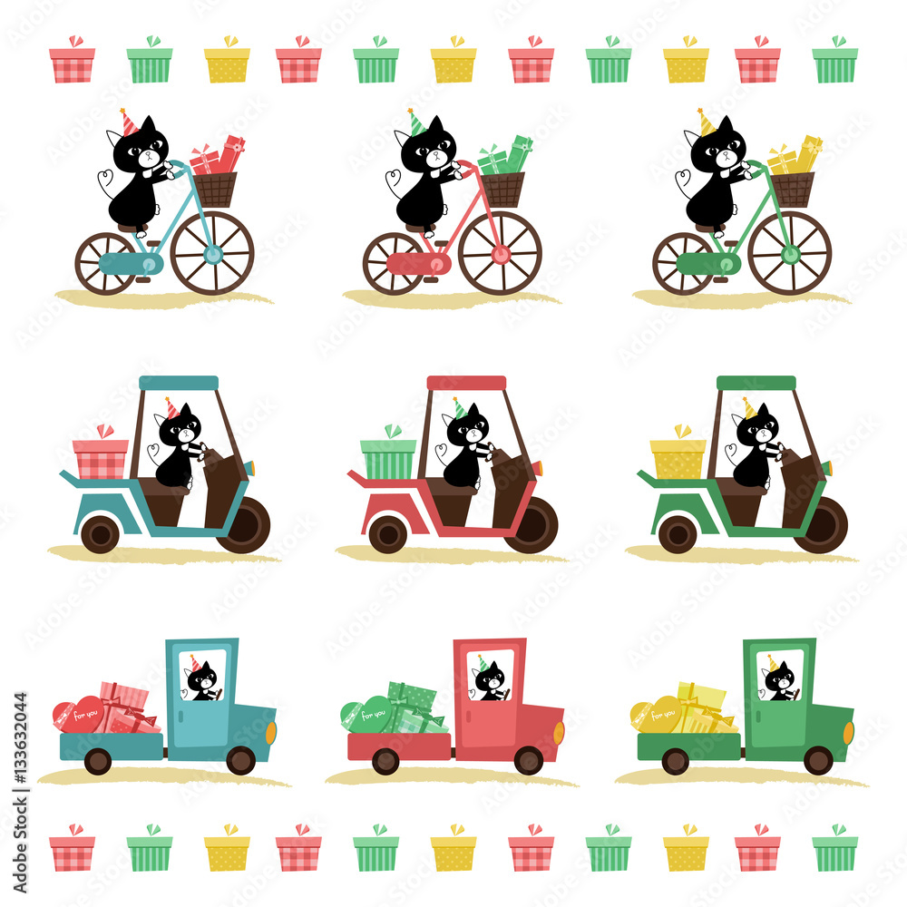 ネコ　デリバリー　イラスト　セット