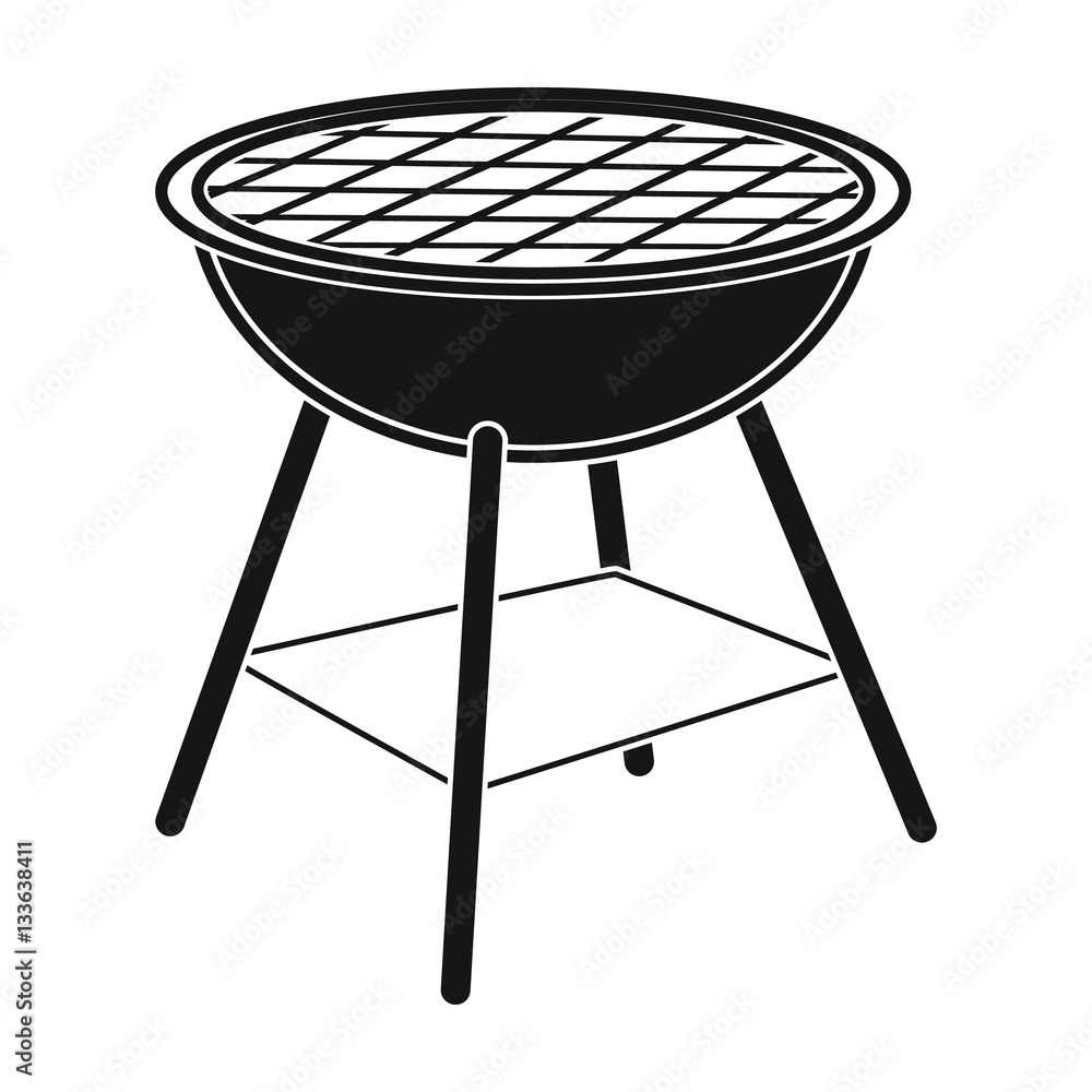 Barbecue grill icon in black style isolated on white background. Picnic ...