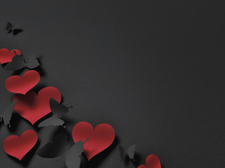 Wall Mural - paper butterflies and hearts , happy valentine's day - 3d romantic card / background ( love , butter