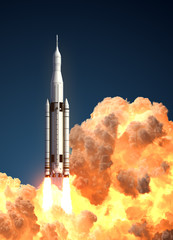 Wall Mural - space launch system in the clouds of fire