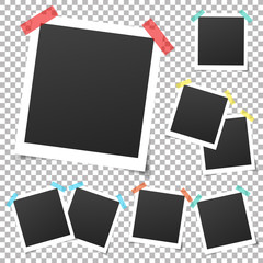 Poster - Collection of vintage vector template photo frames with adhesive tape. Mockup photo frame set Isolated on transparent background. Design for your photography and picture. Vector retro Illustration.