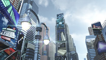 City Scape At Time Square New York Manhattan. 3D Rendering