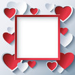 Valentines day square frame with 3d hearts