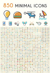 Wall Mural - set of 850 minimalistic colored solid icons. isolated vector elements.