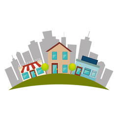 Sticker - cityscape buildings skyline icon vector illustration design